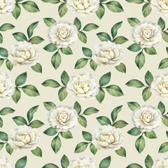 Watercolor rose flowers illustration. Seamless pattern