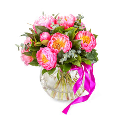 Amazing bouquet of pink pions isolated