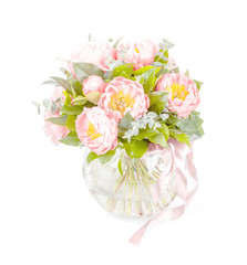 Amazing bouquet of pink pions isolated