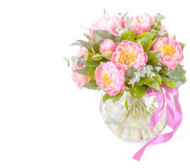 Amazing bouquet of pink pions isolated