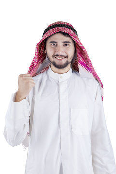 Middle eastern person expressing his success