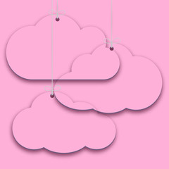 Transparent çaper price stickers on pink background, simple shopping tags in form of clouds. Sales design element, store decoration, price frame, message banner. Vector