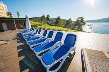 Nice swimming pool outdoors on bright summer day