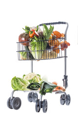 Full shopping grocery cart. Isolated on white background.