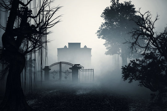 scary house in mysterious horror forest 