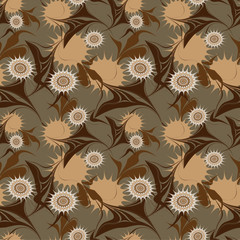 Abstract flowers thorns with leaves Seamless pattern.Vector illustration.