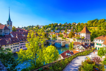Bern historic city center with river Aare, Switzerland.