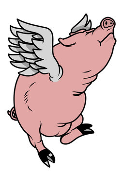 A flying pig in portrait orientation. Vector Illustration