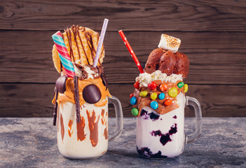 Two homemade extreme milkshakes