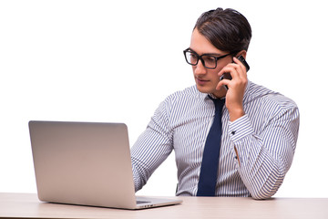 Man with laptop isolated on white
