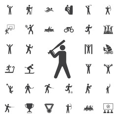 Baseball player icon in a flat design in black color.