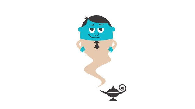 Business Assistant / Animation of genie in business suit coming out of magic lamp. 
