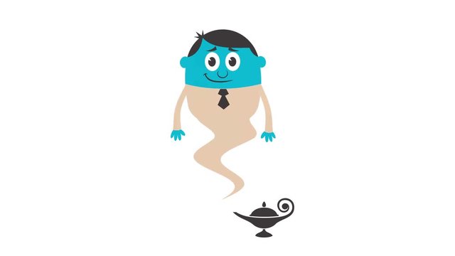 Business Assistant 2 / Animation of genie in business suit coming out of magic lamp. 