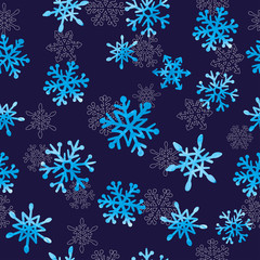 Fototapeta na wymiar Watercolor snowflakes seamless pattern. Vector winter background.