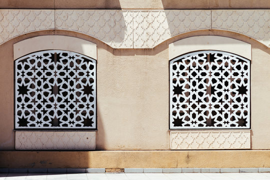 Two windows with Islamic style decoration in a mosque in Argenti