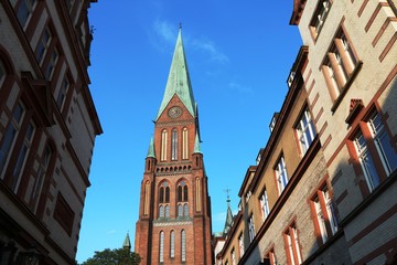 Schwerin Cathedral Tower St. Marien and St. Johannis in Schwerin, Mecklenburg Germany