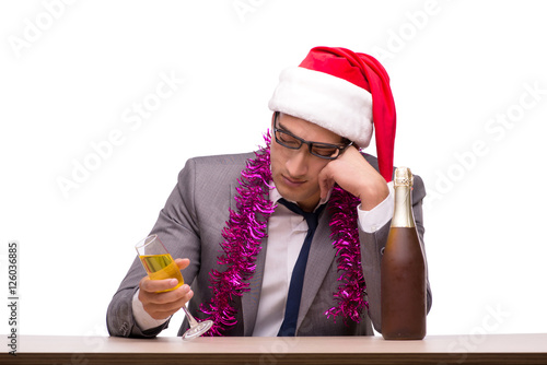 &quot;Young businessman celebrating christmas in office&quot; Stockfotos und