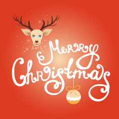 Fototapeta na wymiar Merry Christmas lettering with reindeer.