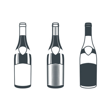Three bottles of wine on a white background. Design elements.