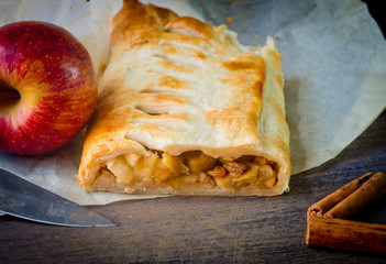 homemade strudel cake with apples and cinnamon