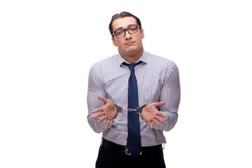 Businessman handcuffed isolated on white