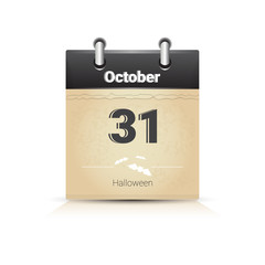 Calendar Data Page Halloween 31 October Flat Vector Illustration