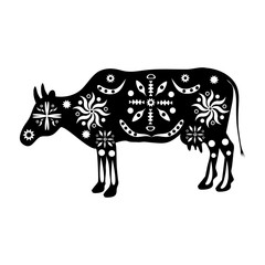Silhouette cows ornament traditional ancient peoples of India, A