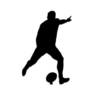 recommend clip art: Rugby player kicking ball, vector silhouette