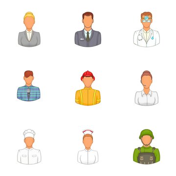 Profession icons set. Cartoon illustration of 9 profession vector icons for web