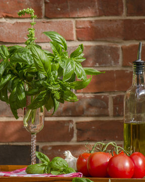 Fresh Basil and Tomatoes with Oil