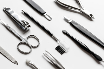 set of metallic manicure tools macro