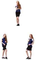 Obraz premium Pregnant woman in composite image isolated on white