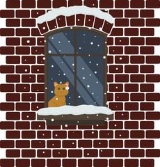 Cat in the sowy window. © truefiesta
