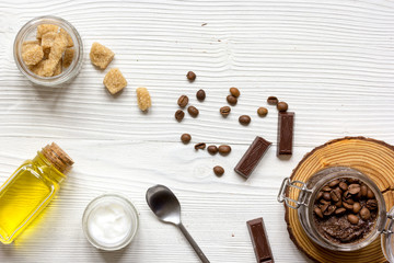 homemade coffee scrub top view on wooden background