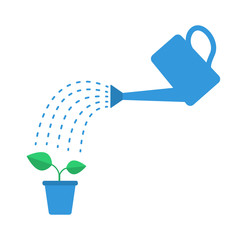 Watering can with drops and plant - obrazy, fototapety, plakaty