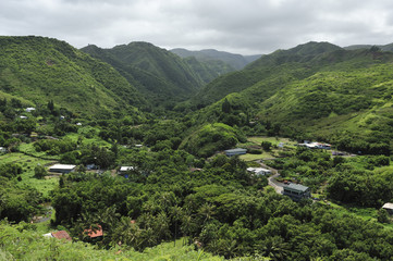 Fototapeta na wymiar Small Maui village in a green valley, Hawaii