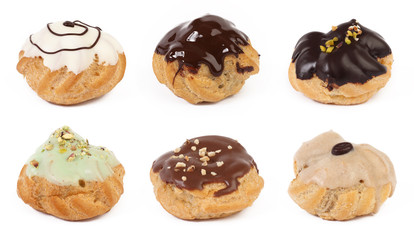 Set of cream pastry puffs  isolated on white background