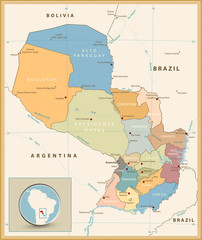 Vintage Color Map of Paraguay