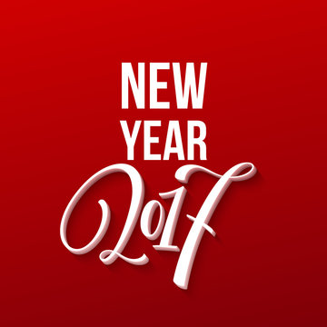 Happy New Year 2017. Christmas Card, Text on Red background. New Years Eve. Vector image