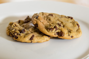 Chocolate Chip Cookies on a White Plate