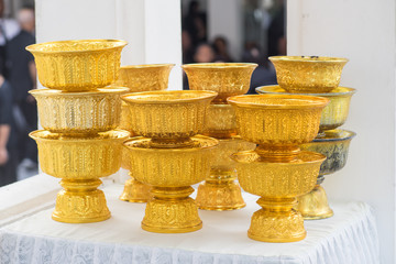 group of golden tray with pedestal