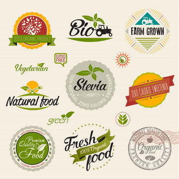 Stevia and Organic food label Set. Farm Fresh label and Logo element. Organic,bio,ecology natural design template. Easy editable for Your design. Retro logotype icon.