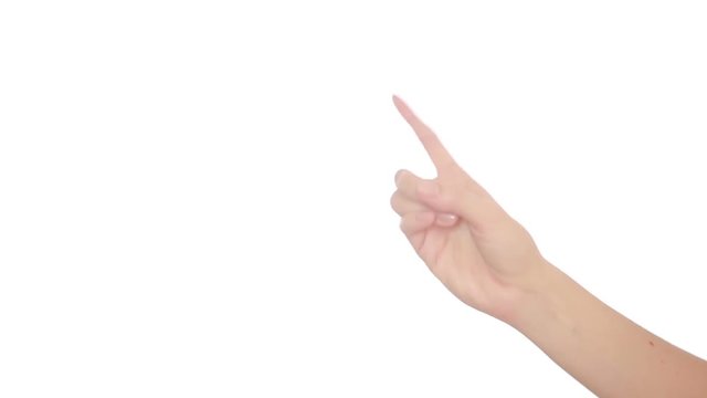 woman's hand shakes his finger on a white background