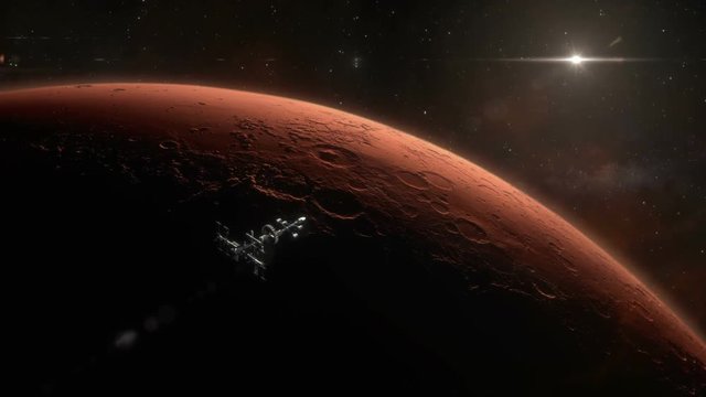 Spaceship Orbiting Mars