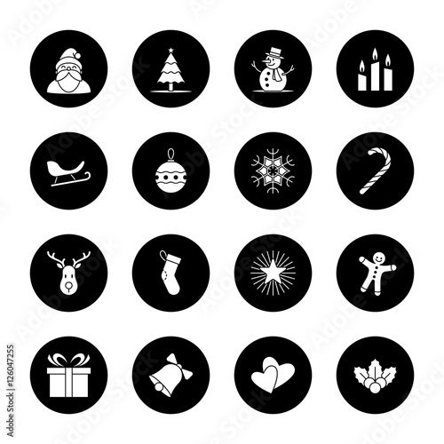 &quot;Christmas and new year icon set vector illustration - black circle