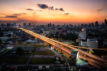 Fototapeta na wymiar Panorama of highway and main traffic in Bangkok, Thailand