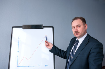 Businessman shows  graph that the profit grows 