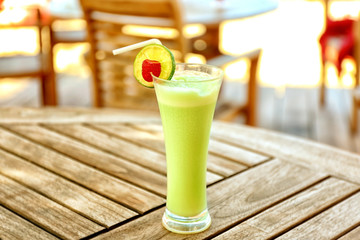 Milk shake on wooden table
