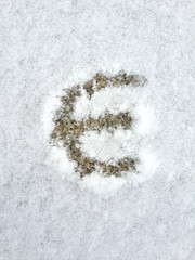 Drawing symbol of money of EURO on the snow background