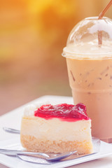 strawberry Cake and Ice coffee and